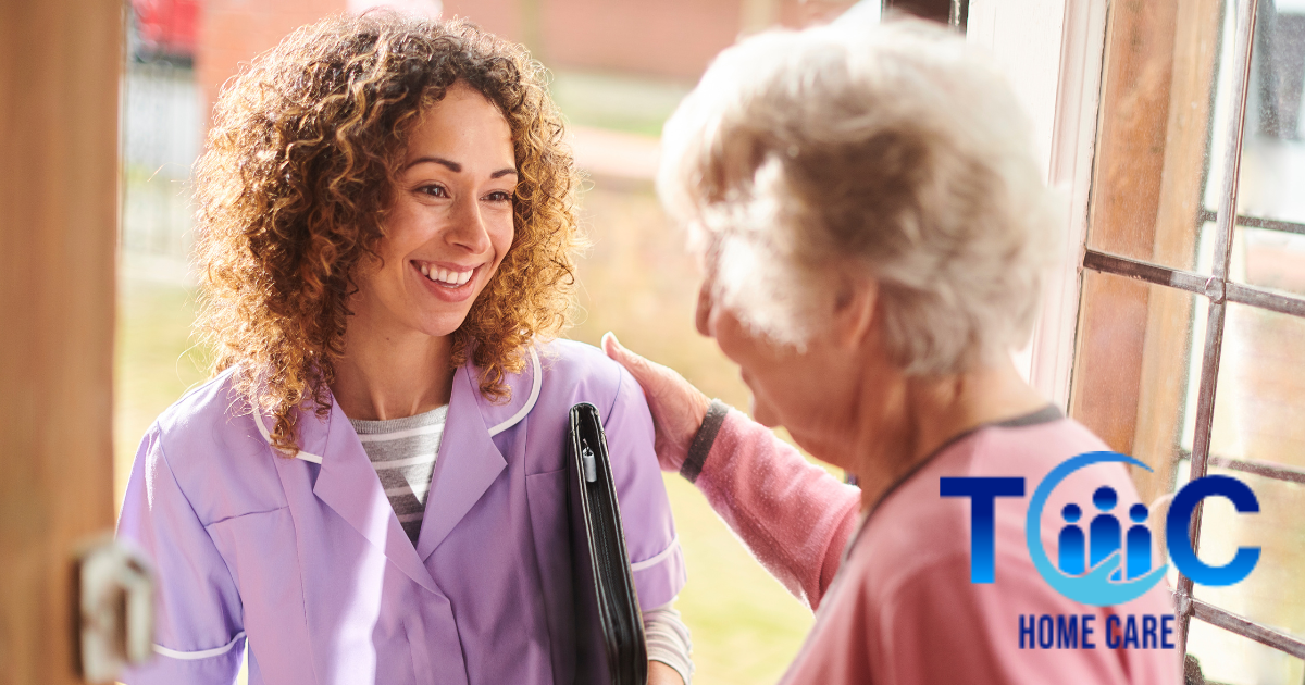 A caregiver enters a senior’s home to provide respite care services.