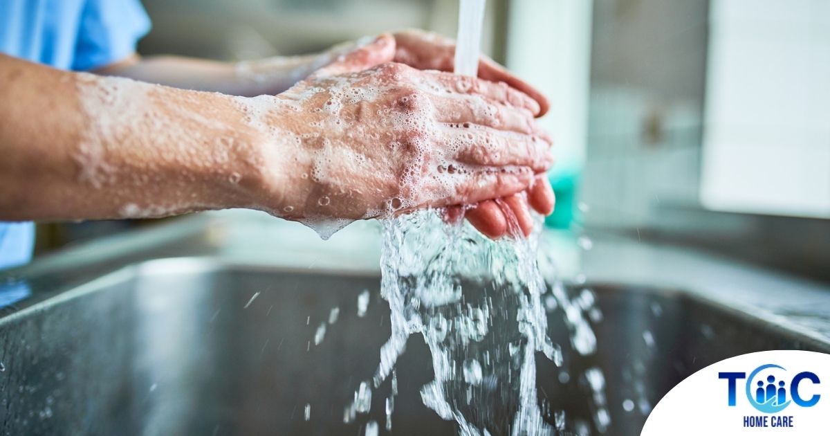 Observing hand hygiene as a part of caregiver wellness during flu season.
